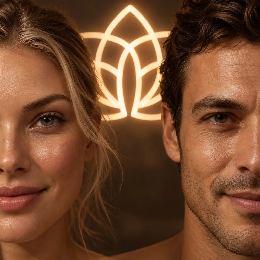 Mujer y hombre con piel saludable representando equilibrio emocional y bienestar cutáneo