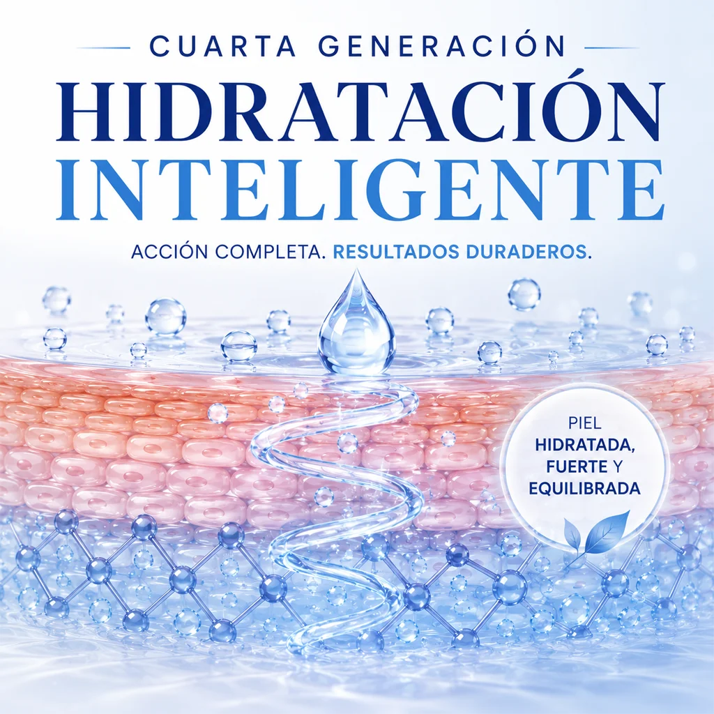 Representación de la cuarta generación de hidratación cosmética basada en la Hidratación Inteligente.