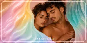 Pareja en composición artística sobre psicología del color rosa, neurociencia y bienestar emocional